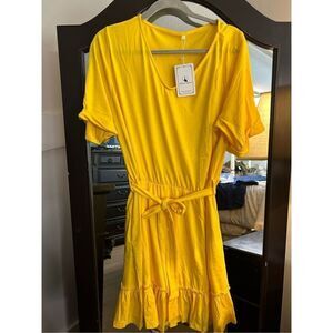 NEW T Shirt Short Roll Sleeve Flowy Swing Ruffle Dress Pockets 2X